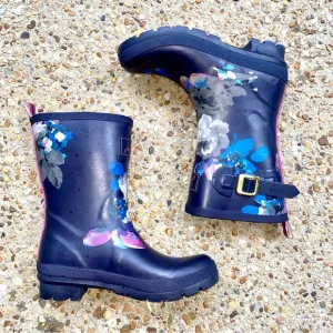 Joules Molly Welly Navy Blue Floral Mid-Calf Rubber Rain Boots Size 7