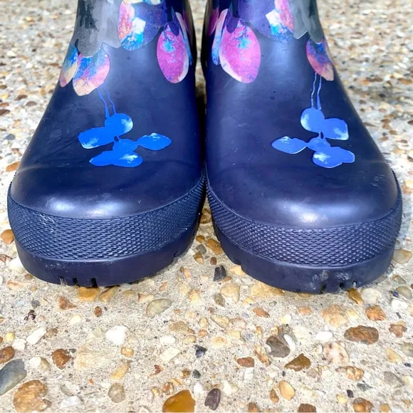 Joules Molly Welly Navy Blue Floral Mid-Calf Rubber Rain Boots Size 7