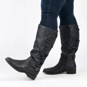 JOURNEE Carly Rustic Black Wide Calf Vegan Tall Riding Boots