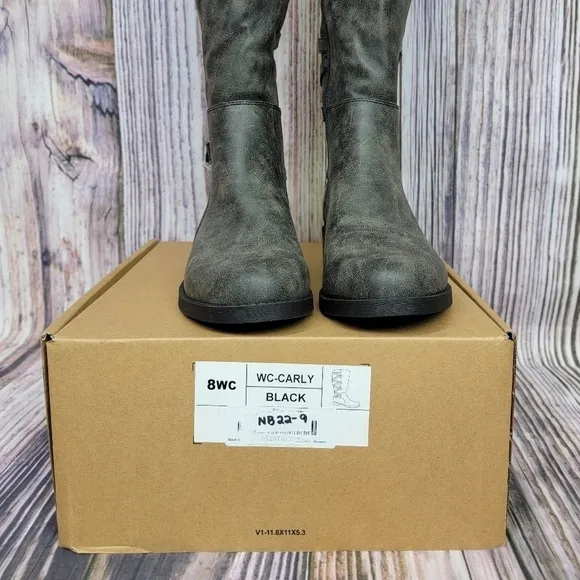 JOURNEE Carly Rustic Black Wide Calf Vegan Tall Riding Boots