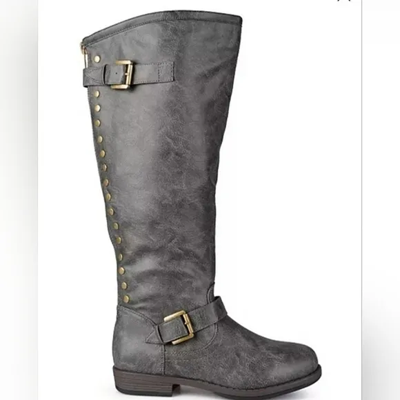 JOURNEE Grey Spokane Extra Wide Calf Knee High Studded Riding Boots SIZE: 7½