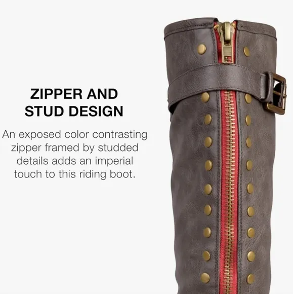 JOURNEE Grey Spokane Extra Wide Calf Knee High Studded Riding Boots SIZE: 7½