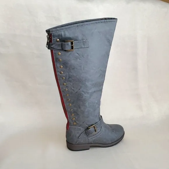 JOURNEE Grey Spokane Extra Wide Calf Knee High Studded Riding Boots SIZE: 7½