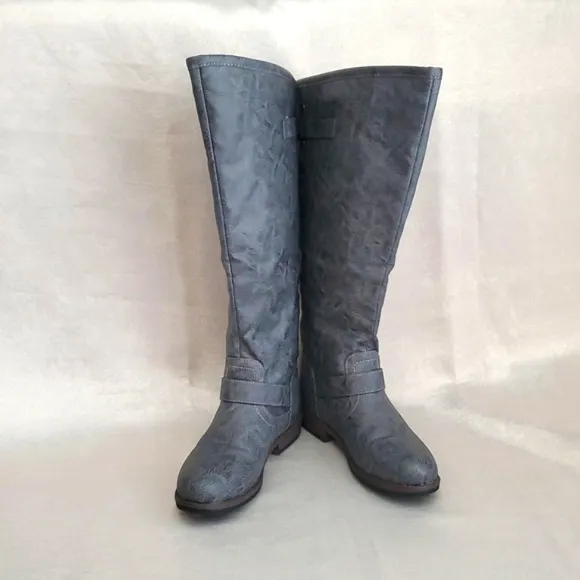 JOURNEE Grey Spokane Extra Wide Calf Knee High Studded Riding Boots SIZE: 7½