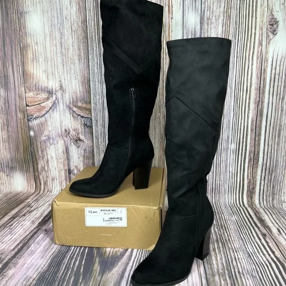 Journee Kyllie Black Suede Wide Calf Knee High Boots New Size 7.5
