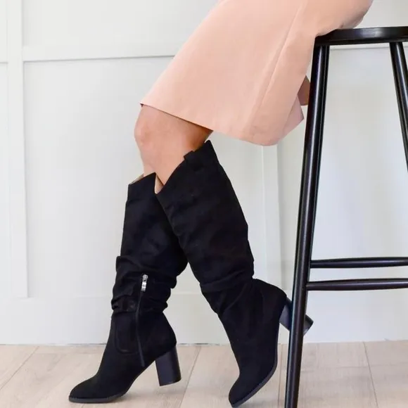 Journee Kyllie Black Suede Wide Calf Knee High Boots New Size 7.5