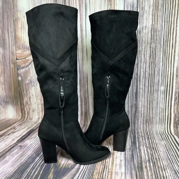 Journee Kyllie Black Suede Wide Calf Knee High Boots New Size 7.5