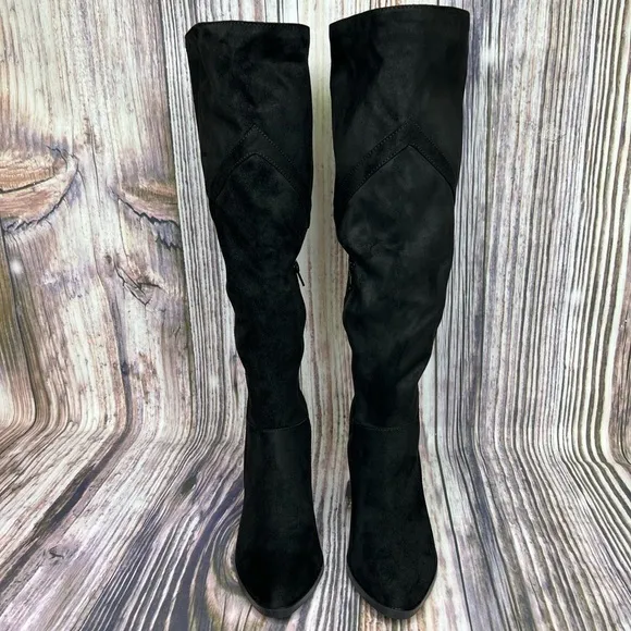 Journee Kyllie Black Suede Wide Calf Knee High Boots New Size 7.5