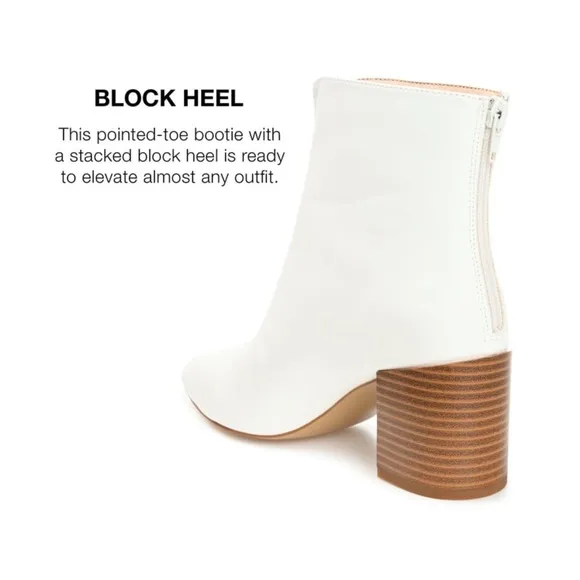 JOURNEE NWT Ivory White Faux Leather Pointy Toe V Cut Block Heel Booties Boots 8