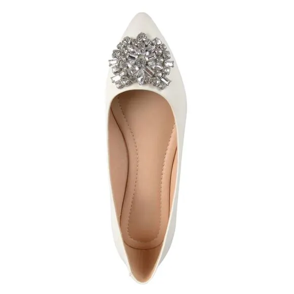 Journee Women's Faux Leather Pointed Toe Jeweled Ballet Flats Ivory Size 8