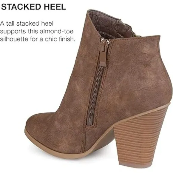 Journee Womens Vally Wide Width Inside Zip Stacked Heel Ankle Boots Brown Size 6