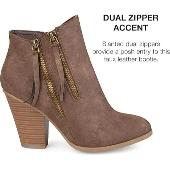 Journee Womens Vally Wide Width Inside Zip Stacked Heel Ankle Boots Brown Size 6