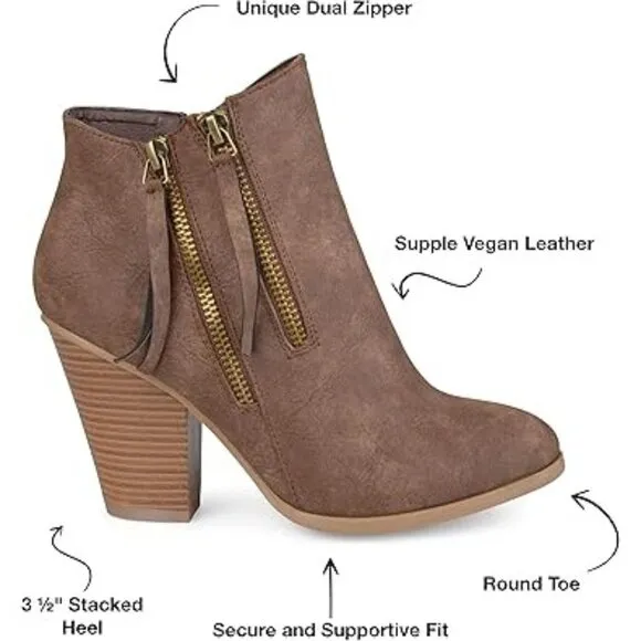 Journee Womens Vally Wide Width Inside Zip Stacked Heel Ankle Boots Brown Size 6
