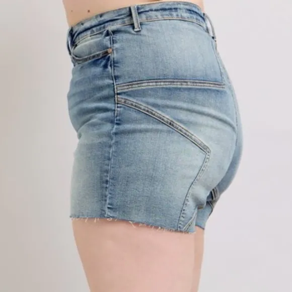 Judy Blue Embroidered Star High Rise Distressed Denim Mid-length Jean Shorts
