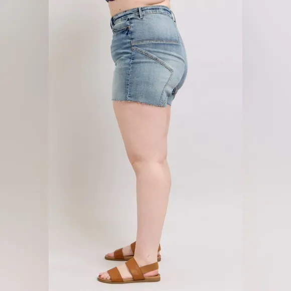 Judy Blue Embroidered Star High Rise Distressed Denim Mid-length Jean Shorts