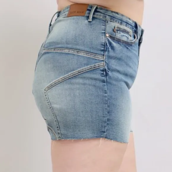 Judy Blue Embroidered Star High Rise Distressed Denim Mid-length Jean Shorts