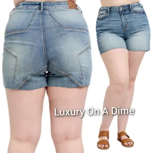 Judy Blue Embroidered Star High Rise Distressed Denim Mid-length Jean Shorts