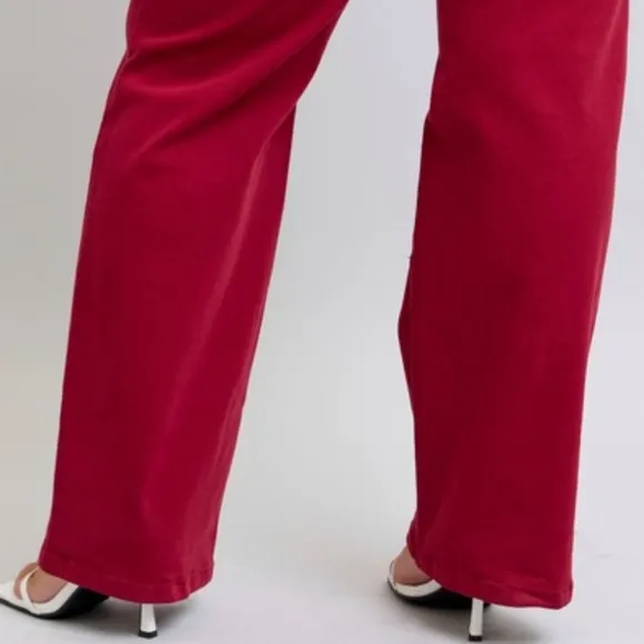 Judy Blue Heart Pocket High-Rise Waist Straight Leg Slim Jeans Red Denim Pants