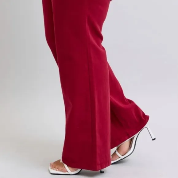 Judy Blue Heart Pocket High-Rise Waist Straight Leg Slim Jeans Red Denim Pants