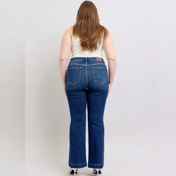 Judy Blue Retro High-Rise Waist Slim Fit Pants Tapered Flare Leg Denim Jeans