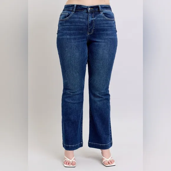 Judy Blue Retro High-Rise Waist Slim Fit Pants Tapered Flare Leg Denim Jeans