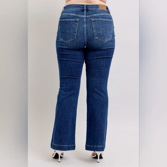 Judy Blue Retro High-Rise Waist Slim Fit Pants Tapered Flare Leg Denim Jeans