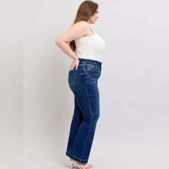 Judy Blue Retro High-Rise Waist Slim Fit Pants Tapered Flare Leg Denim Jeans