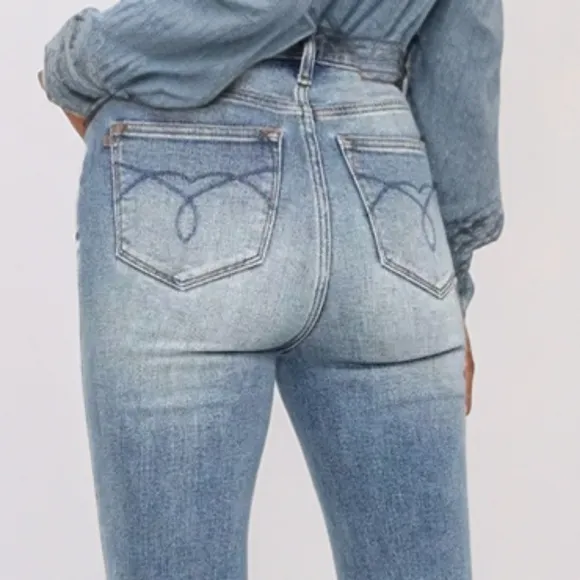 Judy Blue Tummy Control High-Rise Jeans Bootcut Embroidered Pocket Denim Pants