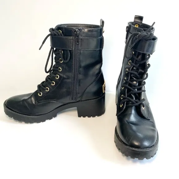 Juicy Couture‎ Combat Boots Oodles Black Faux Leather Lace Up Grunge Y2K