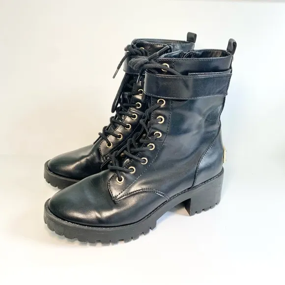 Juicy Couture‎ Combat Boots Oodles Black Faux Leather Lace Up Grunge Y2K