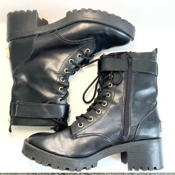 Juicy Couture‎ Combat Boots Oodles Black Faux Leather Lace Up Grunge Y2K