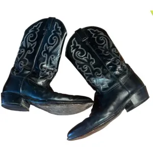 Justin 1409 London Calf Black Leather Cowboy Western Boots Men's Size 11.5 EE
