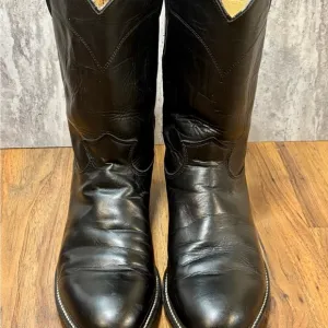 Justin 3133 Roper Black Western Cowboy Boots 8.5E Wide