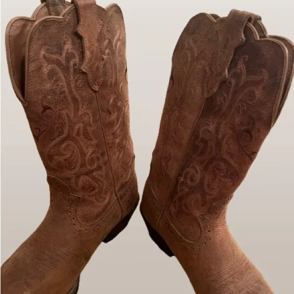 Justin Boots Brown Western Cowboy Boots with Embroidered Shaft