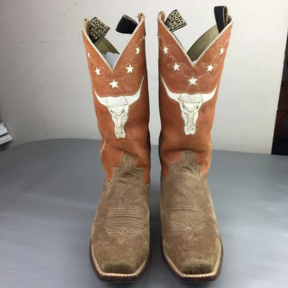 Justin Boots suede bull skull cowboy boots