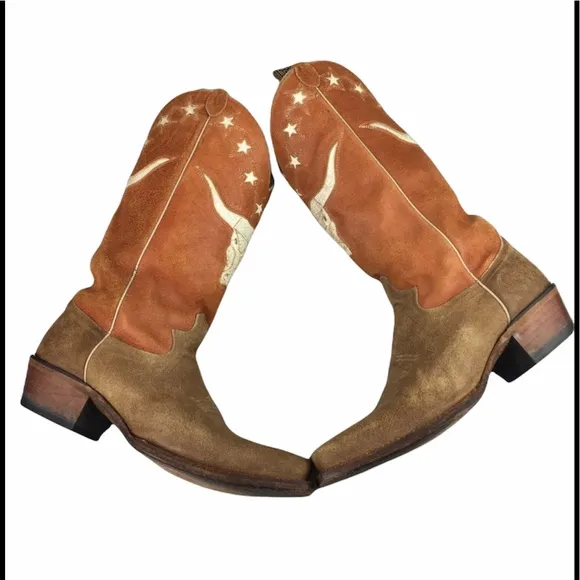 Justin Boots suede bull skull cowboy boots