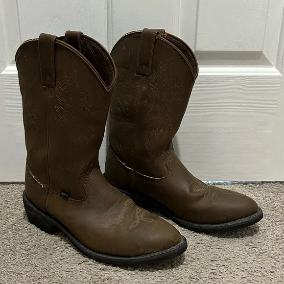 Justin Brown Leather Cowboy Boots - Extra Wide