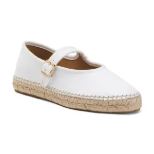 JUTELIA Made In Spain Leather Mary Jane Espadrille Flats White