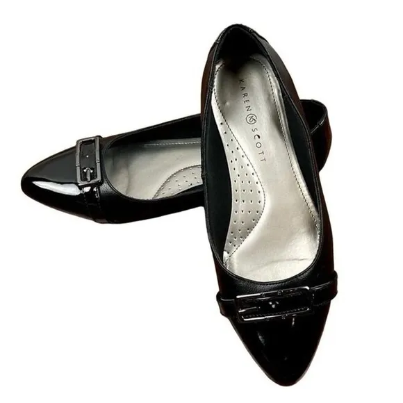 Karen Scott Caddy Black Buckled Pointed Toe Flats Size 11M