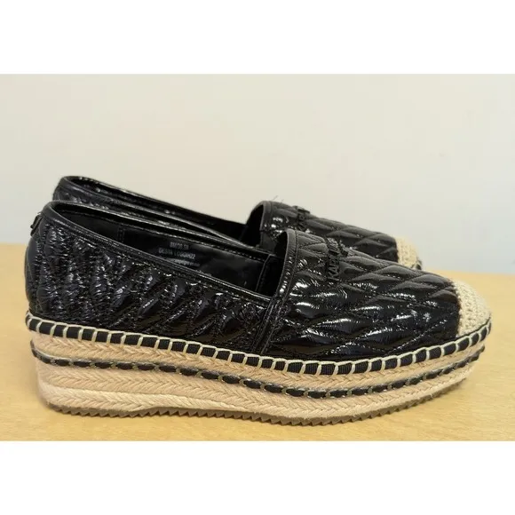 KARL LAGERFELD PARIS Desta Slip-On Espadrille Platform Flats Edgy Black 8