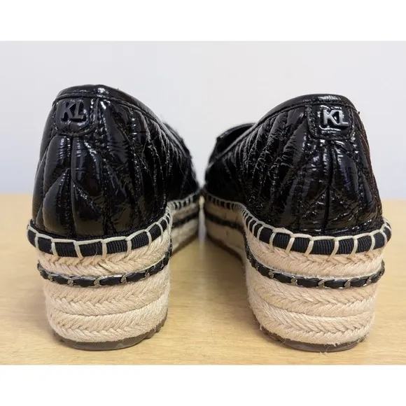 KARL LAGERFELD PARIS Desta Slip-On Espadrille Platform Flats Edgy Black 8
