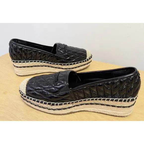 KARL LAGERFELD PARIS Desta Slip-On Espadrille Platform Flats Edgy Black 8