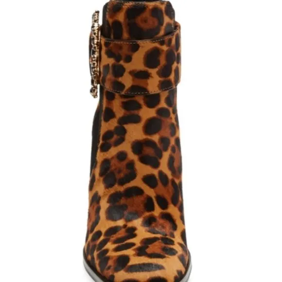 Karl Lagerfeld Vania Calf Hair Rhinestone Ankle Boots Animal High Heel Leopard