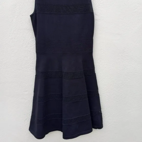 Kate Spade Black Knit Mesh Stripe Dress Size XS Quiet Luxury Old Money Ladylike