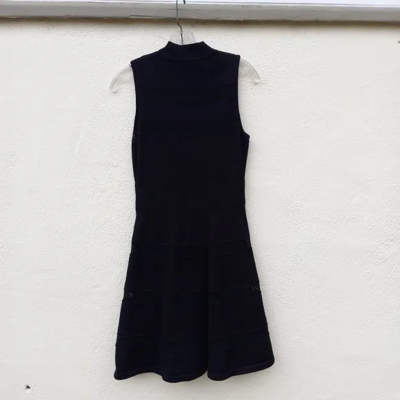 Kate Spade Black Knit Mesh Stripe Dress Size XS Quiet Luxury Old Money Ladylike