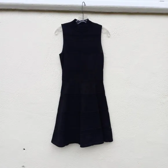 Kate Spade Black Knit Mesh Stripe Dress Size XS Quiet Luxury Old Money Ladylike