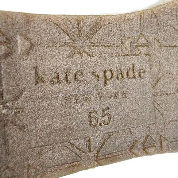 Kate Spade- Black Palma Espadrilles Ankle Strap Gold Tone Accent Wedge, Size 6.5