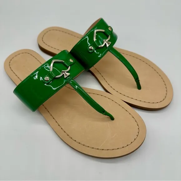 Kate Spade Cassis Patent Green Thong Sandals Size 9