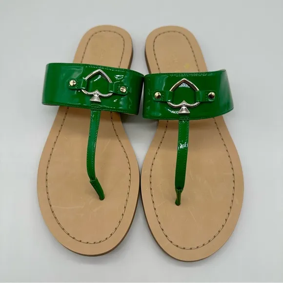 Kate Spade Cassis Patent Green Thong Sandals Size 9