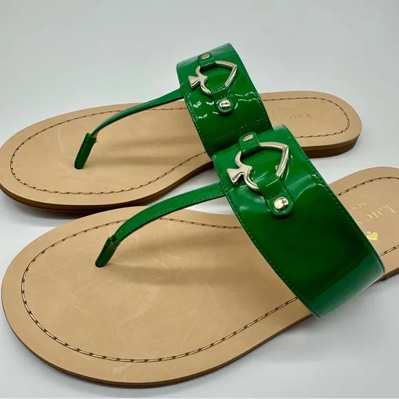 Kate Spade Cassis Patent Green Thong Sandals Size 9